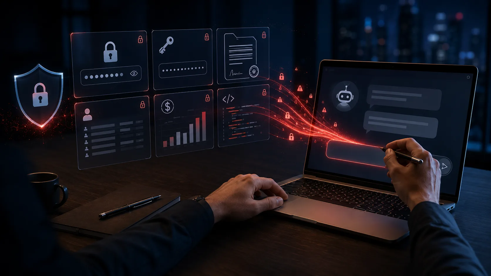 Información empresarial confidencial siendo transferida hacia un chatbot de inteligencia artificial público